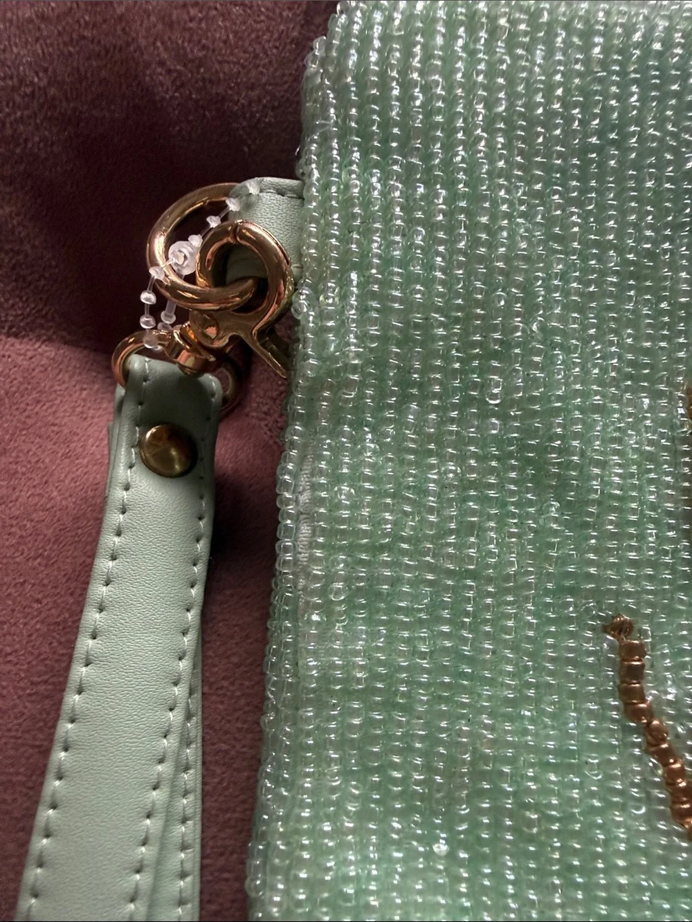 House of Harlow 1960 Mint Green Beaded 'I Need a Vacation' Wristlet